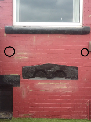 This is the patch pointing work we have had done and also the window that we have had resealed. I have circled the areas that the marks appear on the inside wall for reference. (The virgin media box is now removed and the hole filled with mortar.