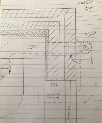 Drawing showing rotated branch to proposed new WC soil pipe