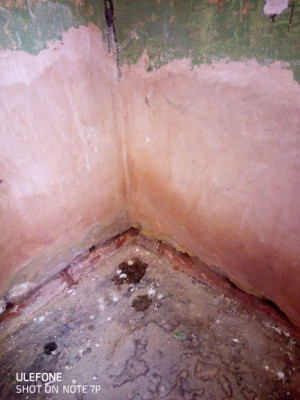 This is where I have removed the skirting around the perimeter of the kitchen and started injecting damp proof cream