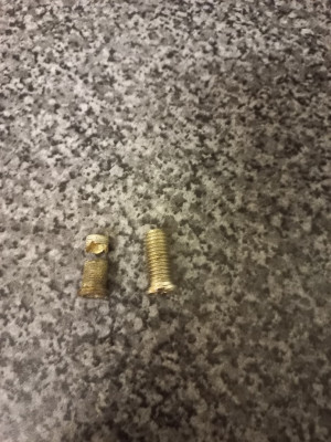 Original hollow screw deteriorated (left) and a hollow screw of a strainer (right)